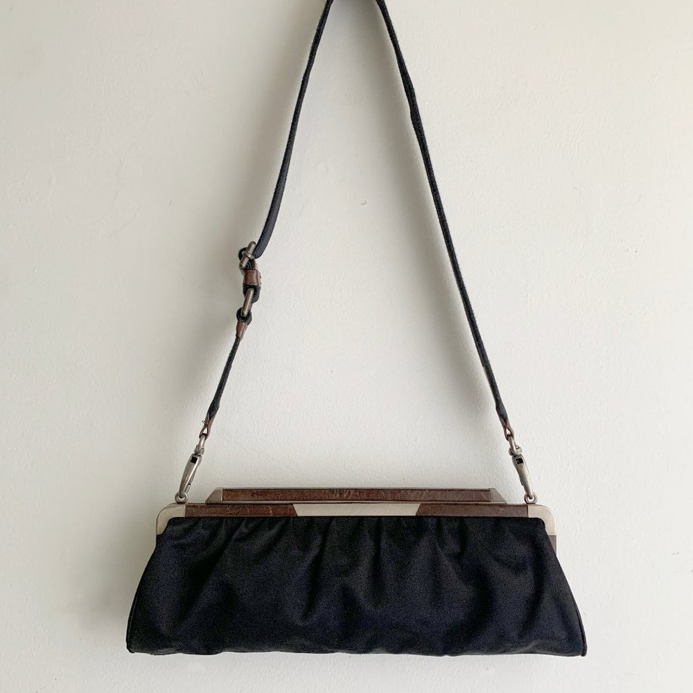 MARNI Adjustable Strap Kiss Lock Clutch Frame Bag w/ Dustbag - Black Satin